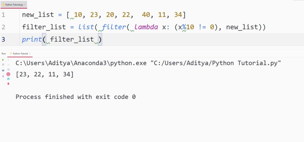 Python filter function lambda