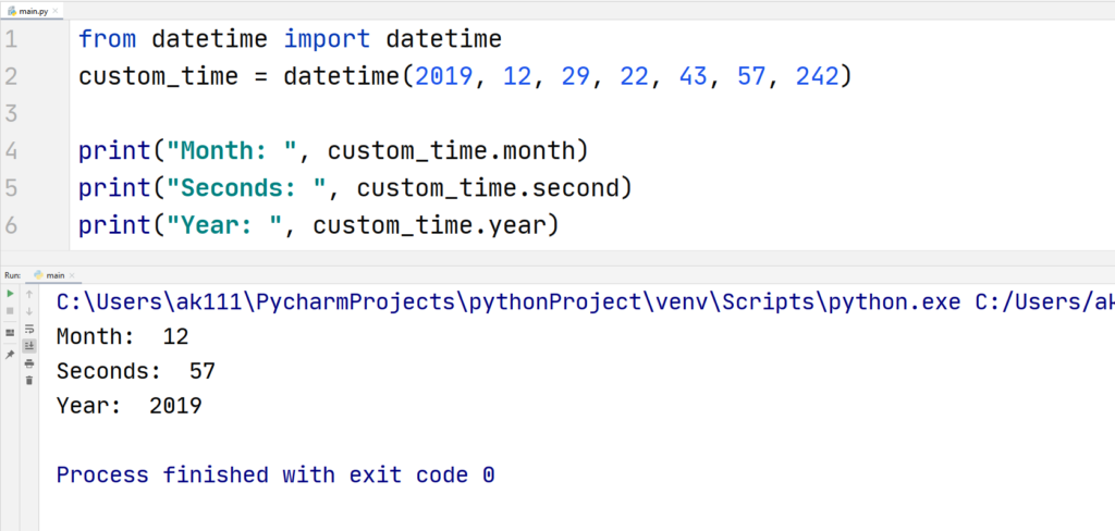 Python individual date time value