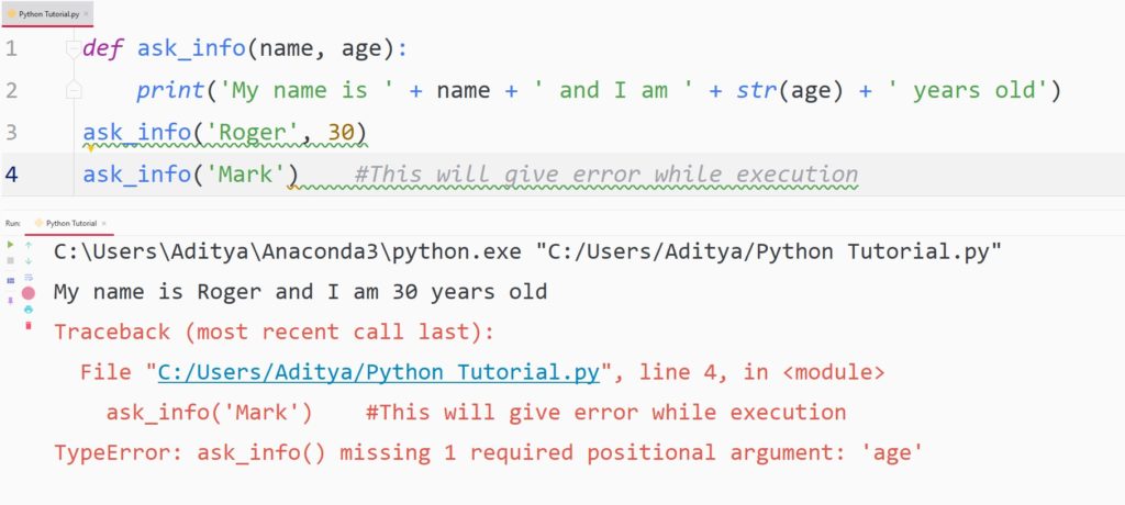 Python missing arguments error