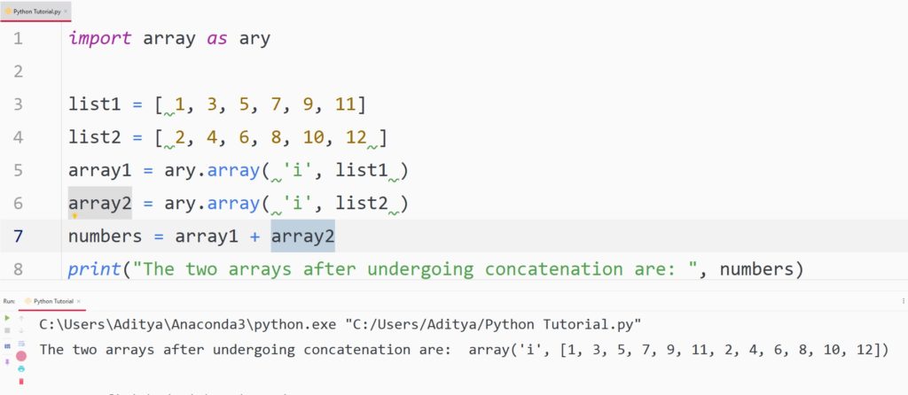 Python plus operator combine Arrays