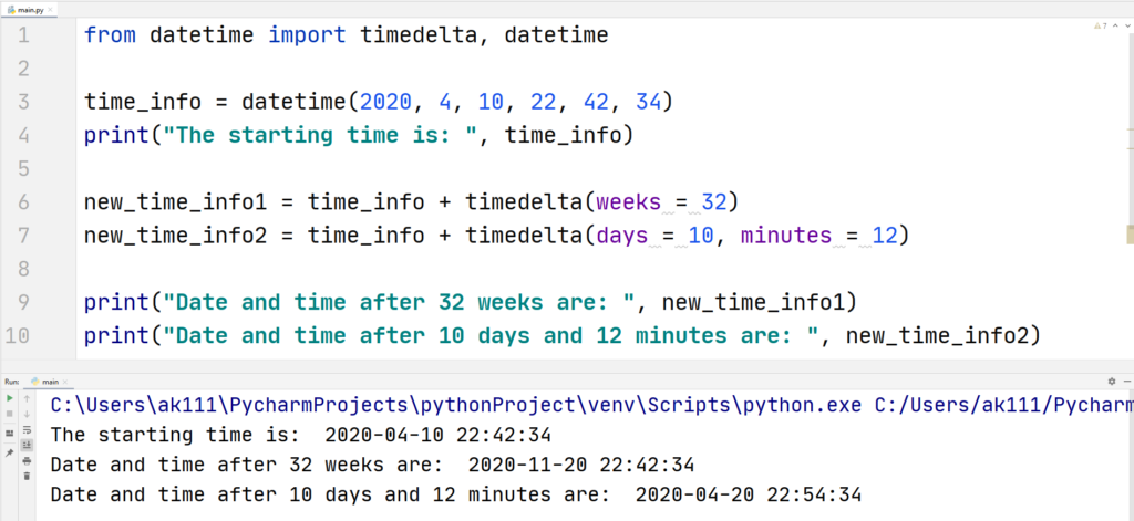 Python timedelta function date