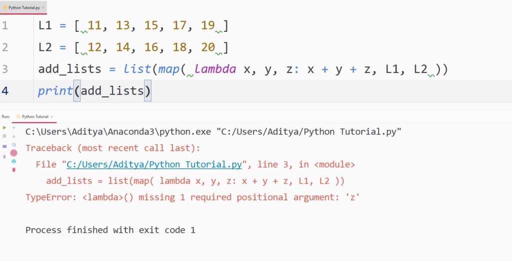 python sequences arguments mismatch error - lambda