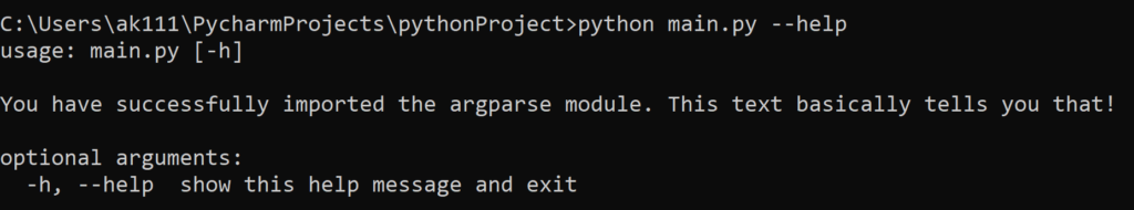 Python Command Line Arguments - argparse module example 2 cmd output