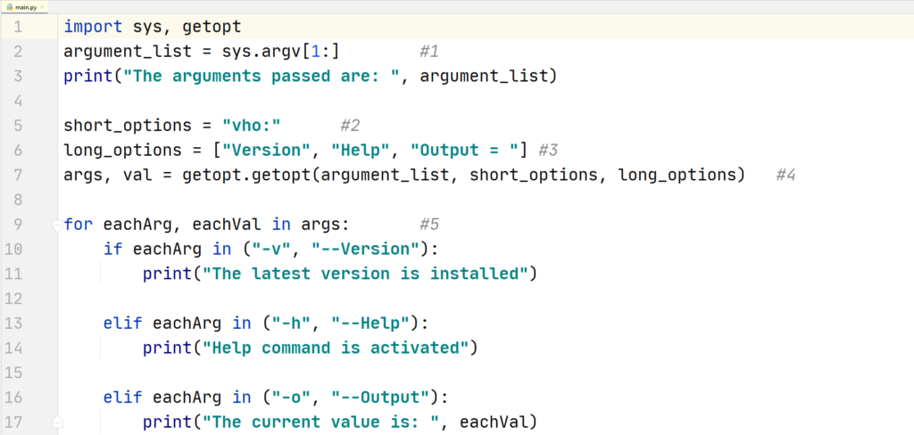 Python Command Line Arguments-getopt module example