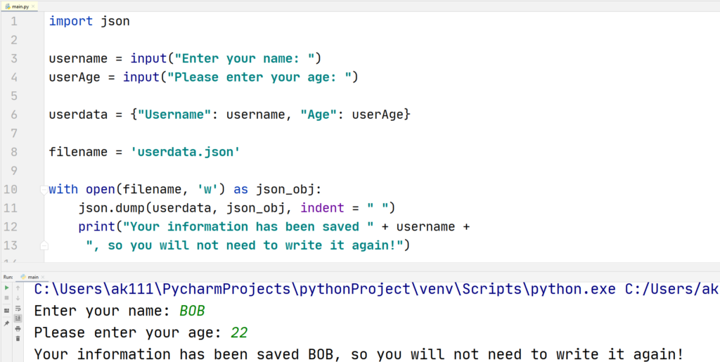 Python Json Save User Information