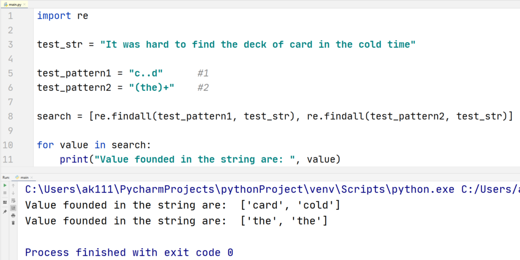 Python RegEx-Metacharcters-Example 4