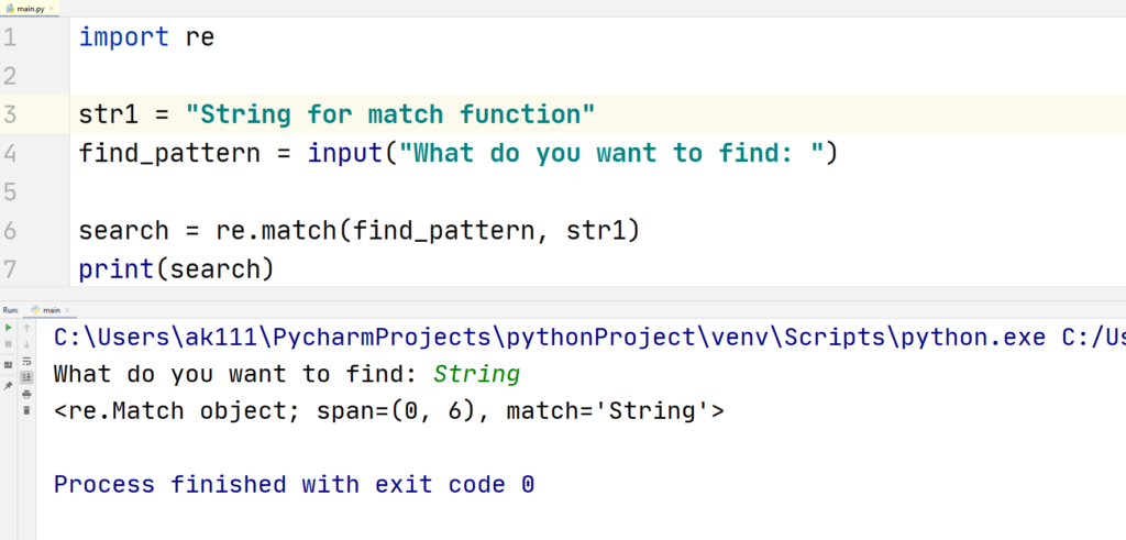 Python RegEx-findall() and match() example 2