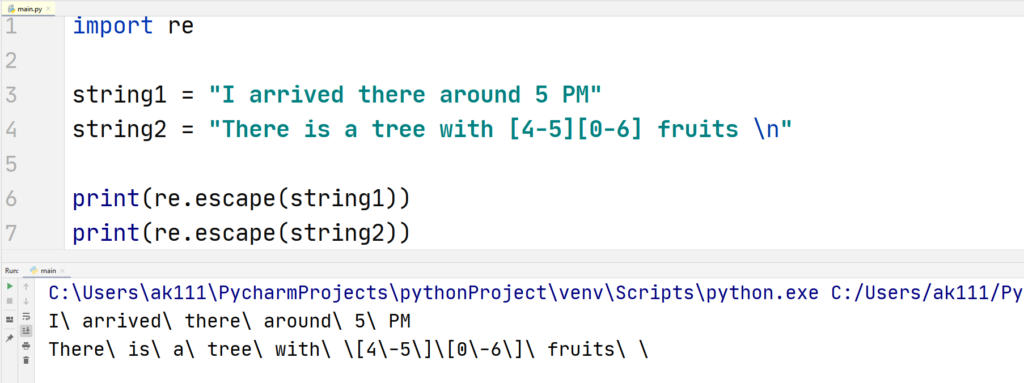 Python Regex - Functions in the re Module-escape function