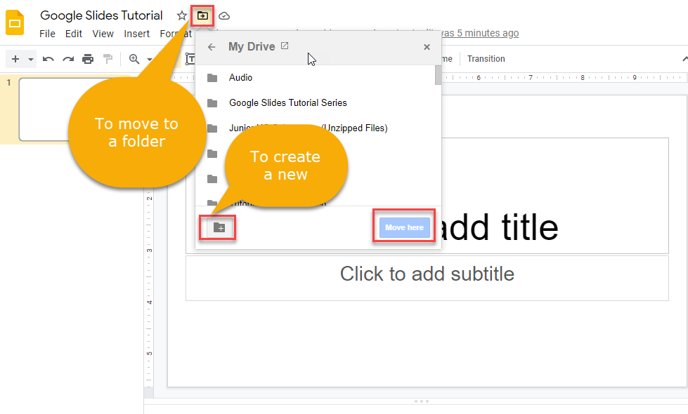 Google slides Move to a folder