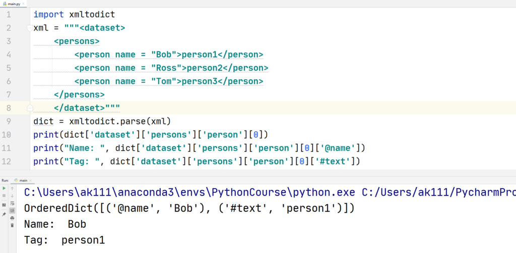 Python XML - Conversion of XML to other data types - XML to Dict