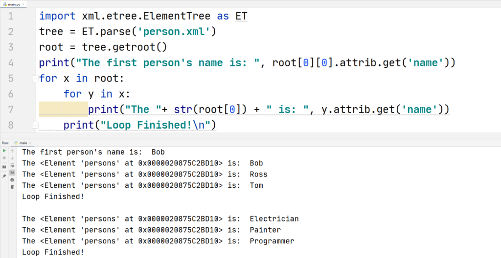 Python XML - ElementTree for XML files - Accessing Attributes and sub-elements