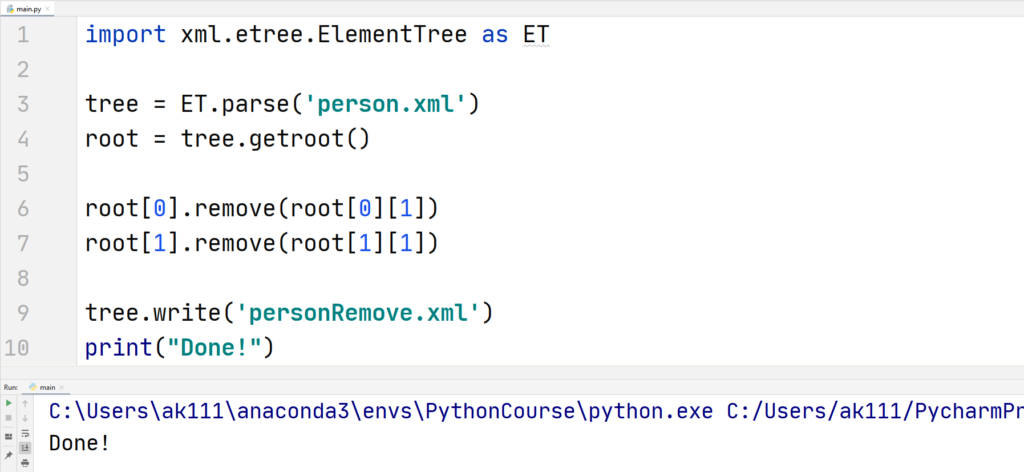 Python XML - ElementTree for XML files - Deleting Elements - 1