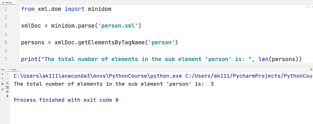 Python XML - Minidom for XML files - Counting Elements