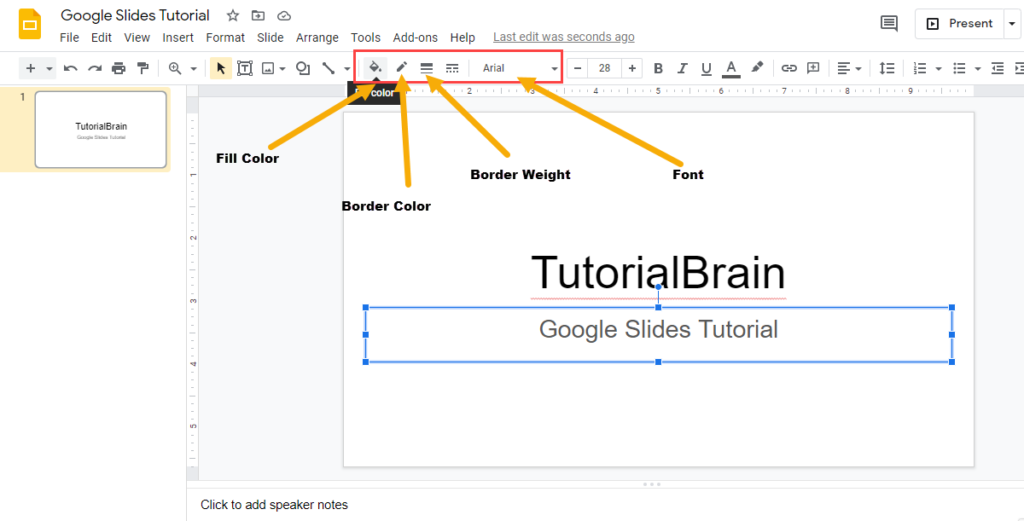 Google Slides Fill color border color weight font