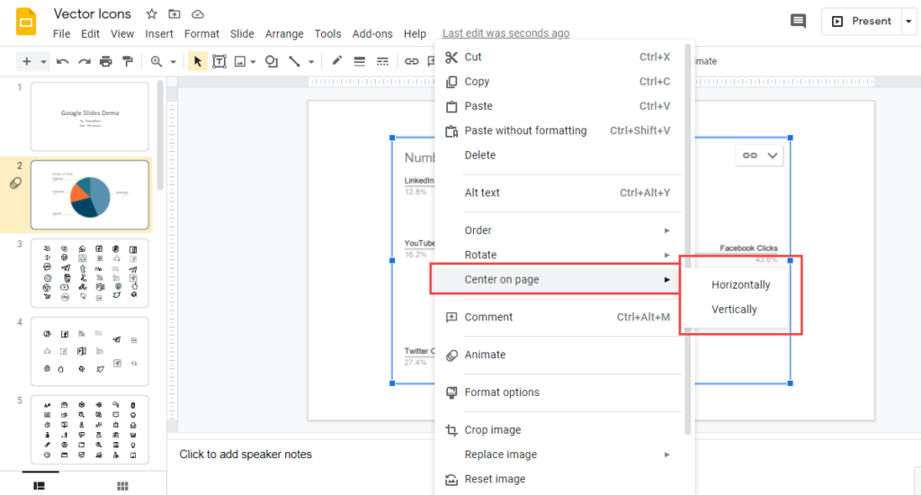 Google slides center image horizontally vertically