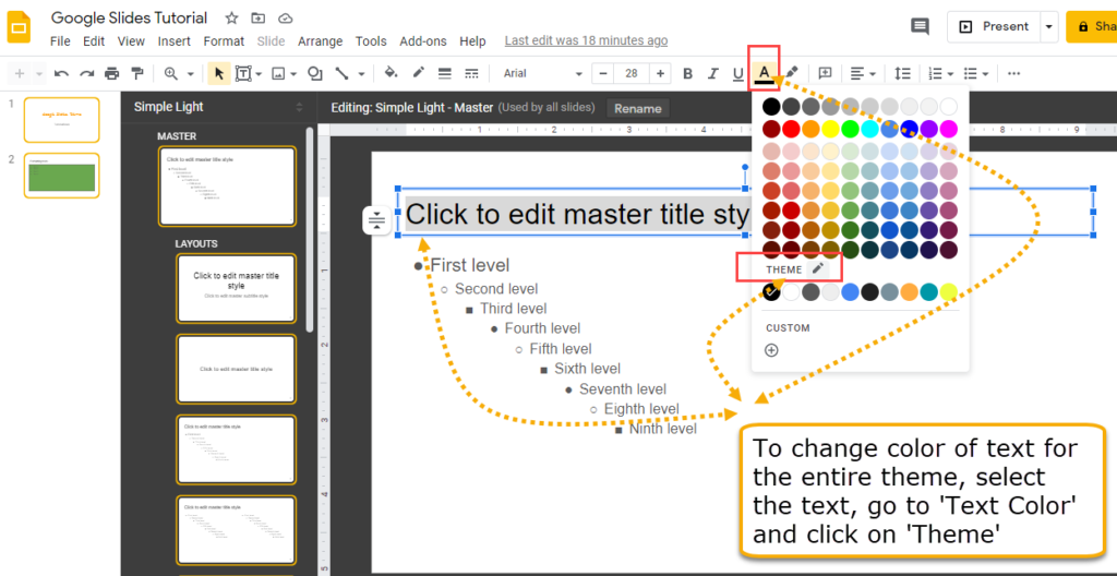 Google slides change text color theme