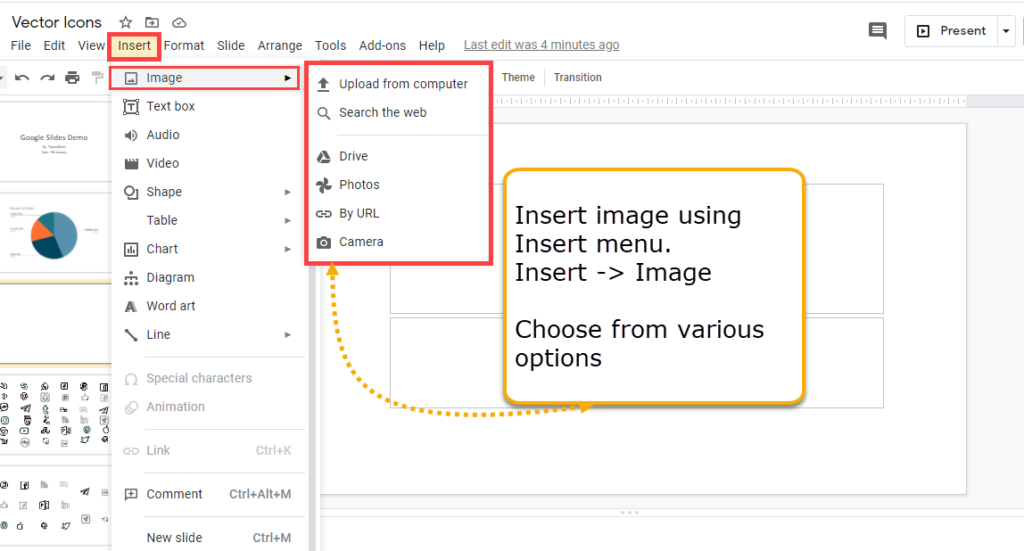 Google slides insert images insert menu