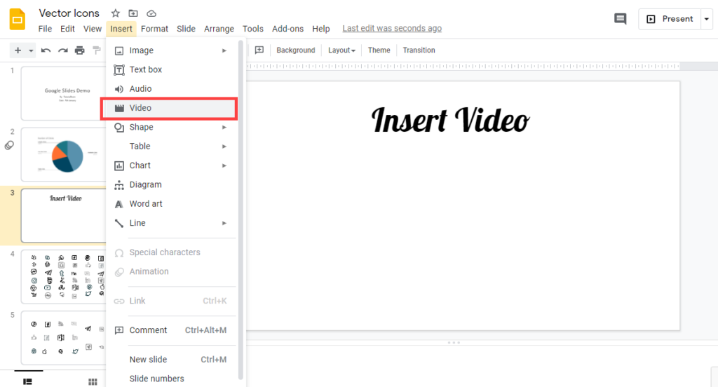 Google slides insert video