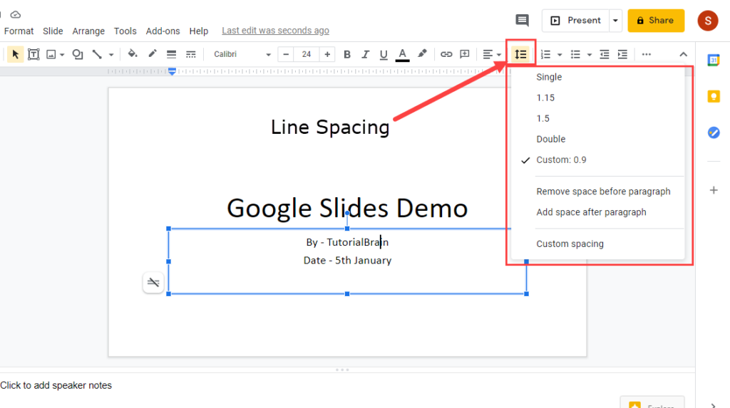 Google slides line space