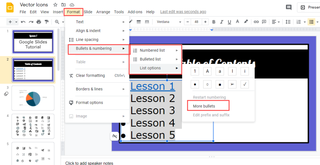 Google slides more bullets tutorialbrain