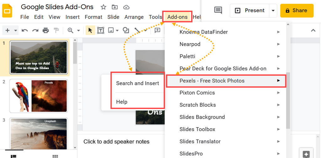 Google slides pexels add ons