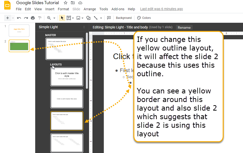 Google slides yellow border current layout slide