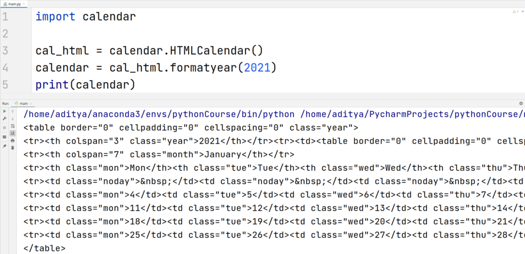 Python Calendar in HTML