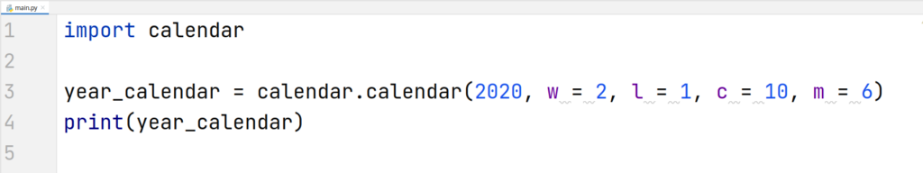 Python Calendar - Print Calendar of an year
