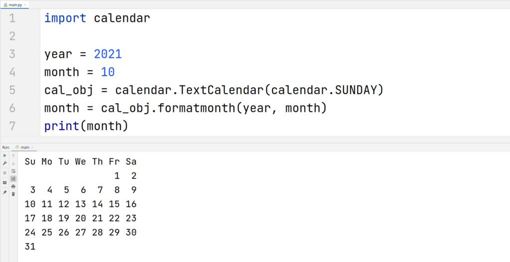 Python Calendar - Whole month on calendar