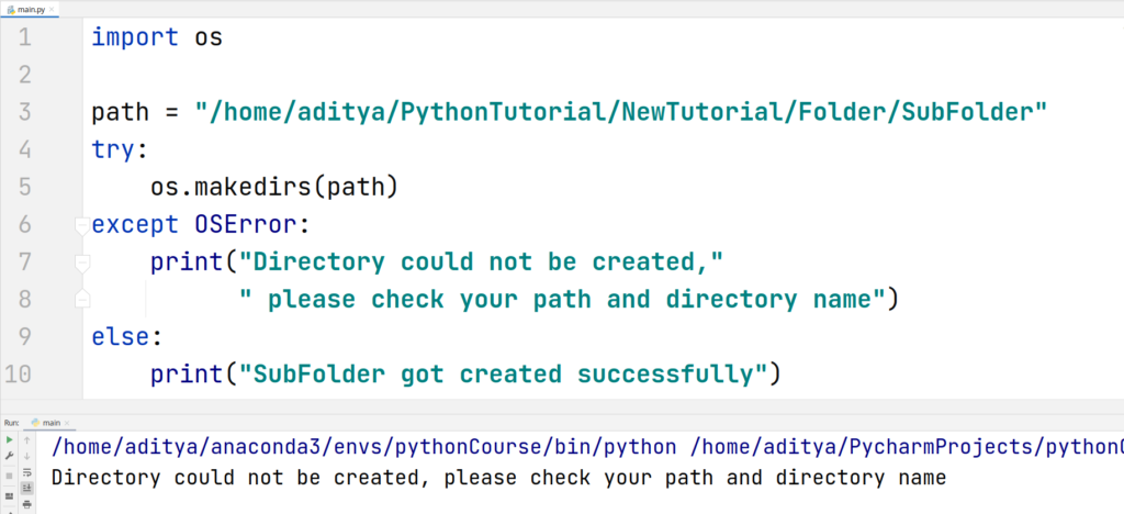 Python Create Directory - makedirs() method - Handling Errors