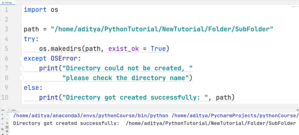 Python - makedirs() method - Handling Errors in makedirs()