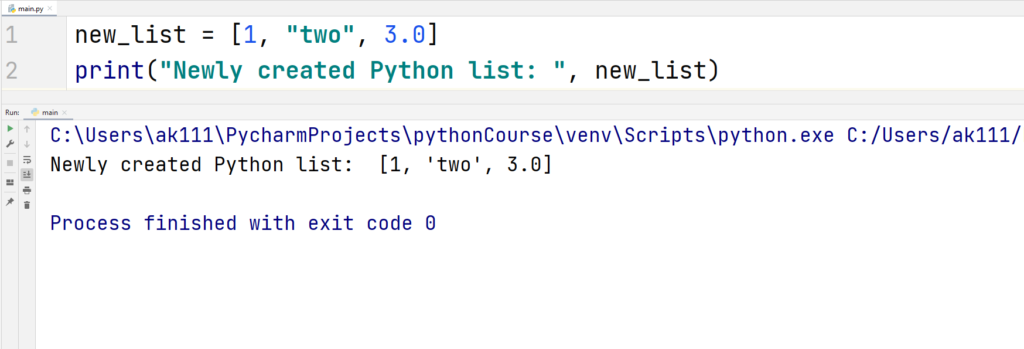 Python Create List example 2