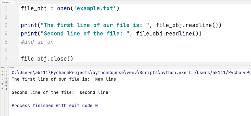 Python readbyline() method