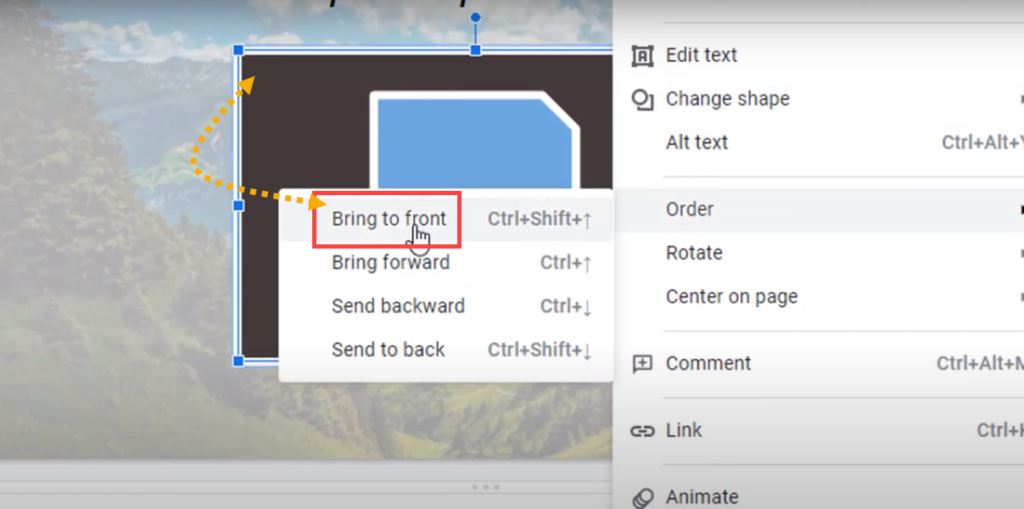 google slides bring to front