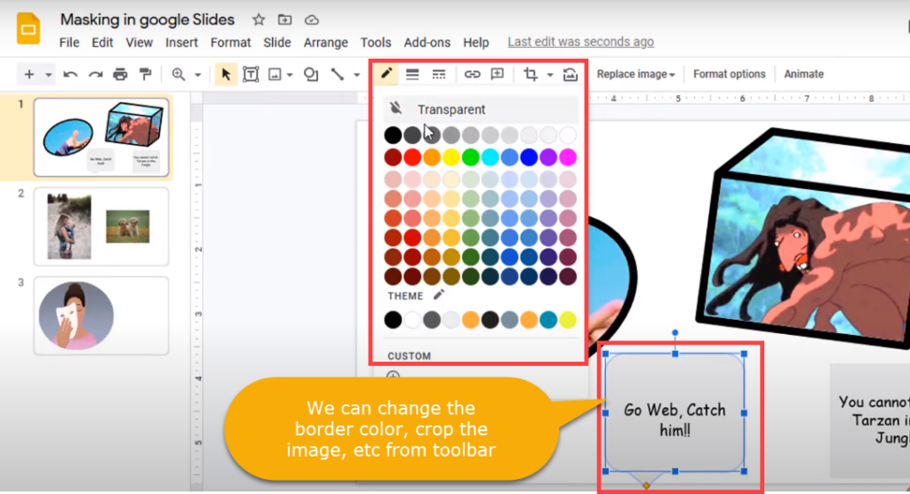 google slides mask image change border color callouts