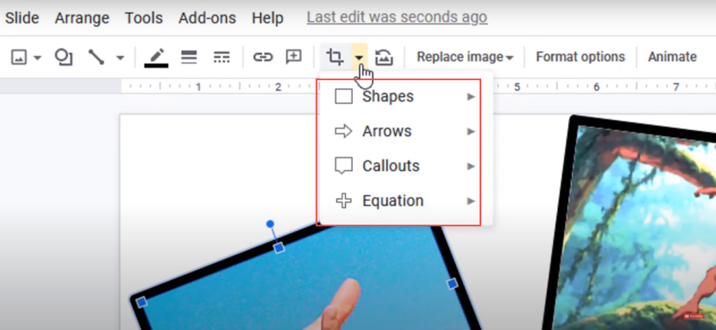 Google slides mask image shapes arrows Callouts equation