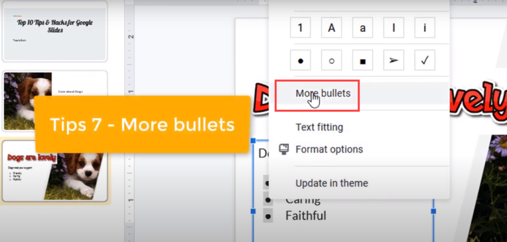 google slides more bullets