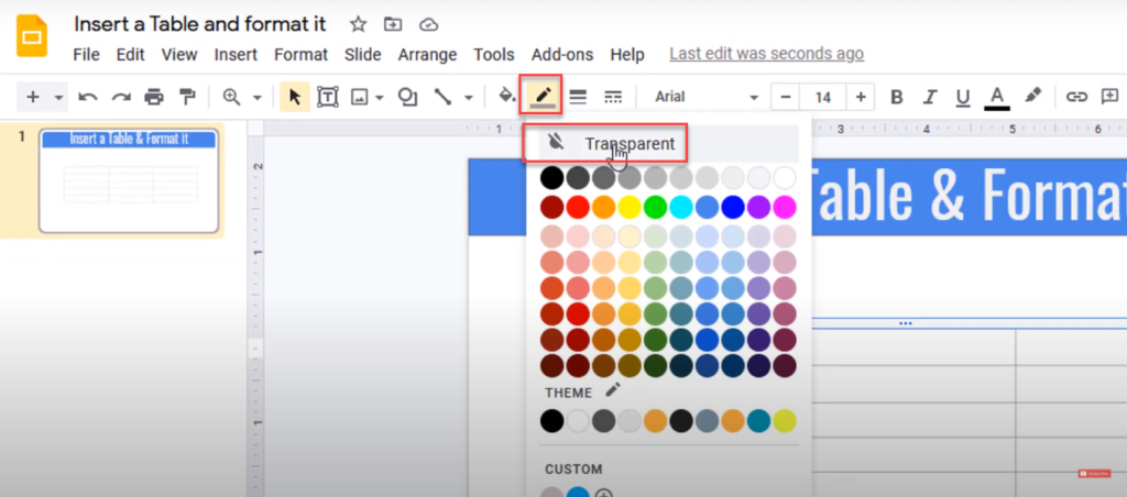 google slides transparent cell