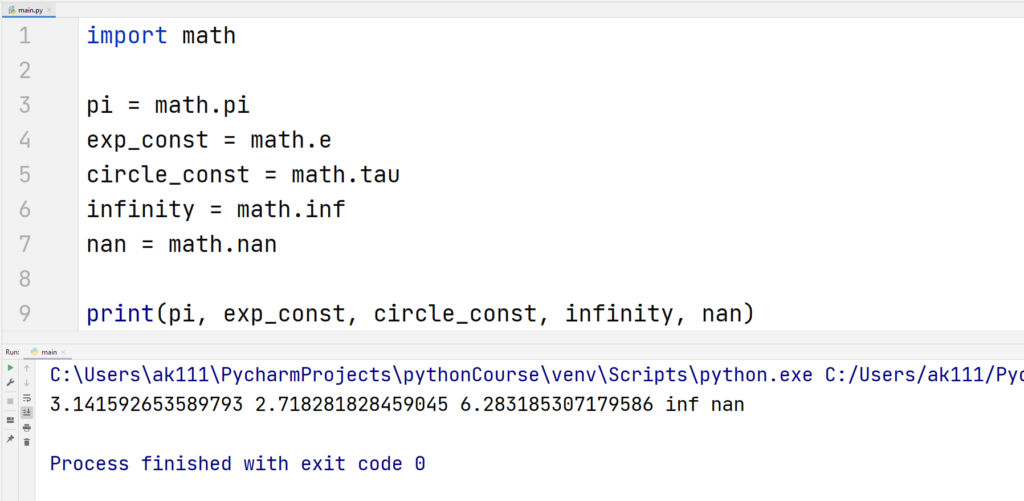 Python Math Functions - Constants