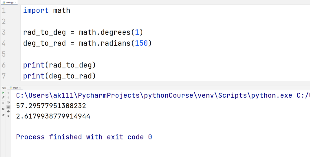 Python Math Functions -Angular Conversion Functions