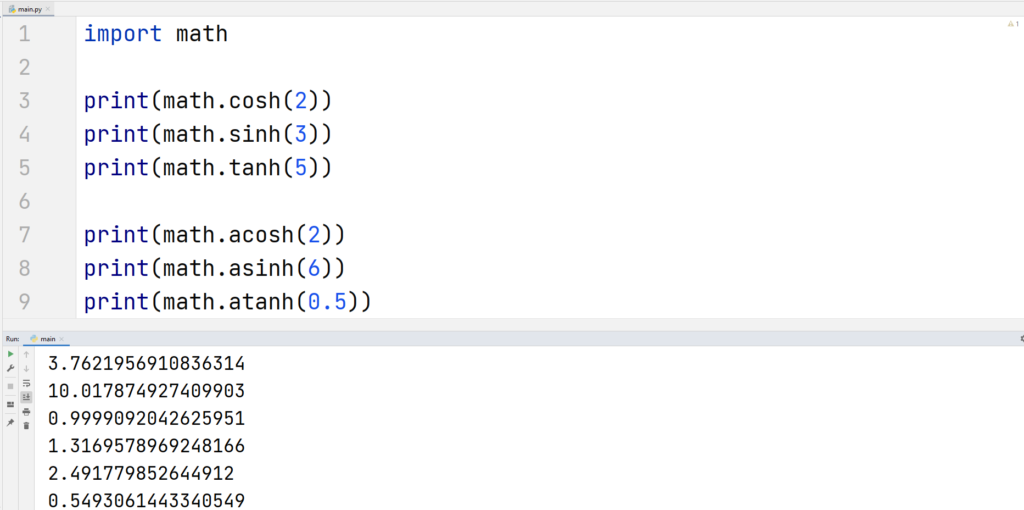 Python Math Functions -Hyperbolic Functions