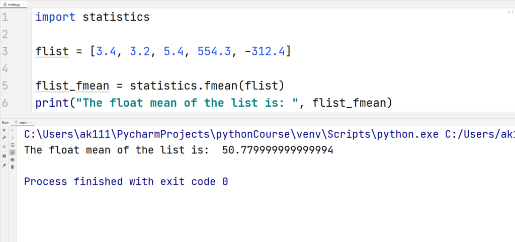 Python Statistics Module2 -mean() and fmean()