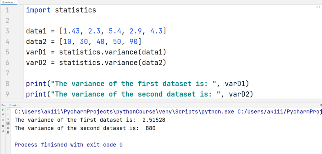 Python Statistics Module1- variance() and stdev()