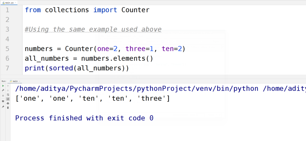 Python collections - counters - elements()