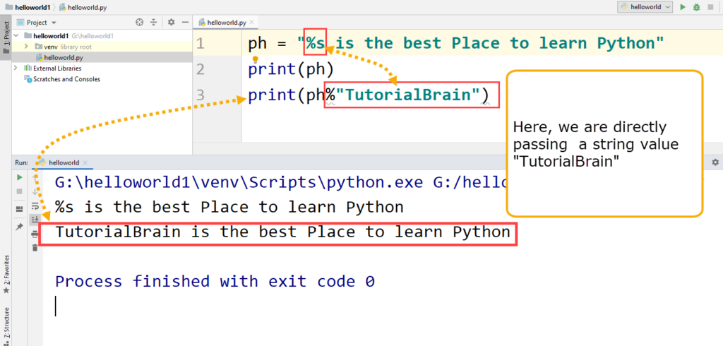 Python placeholder static value tutorialbrain