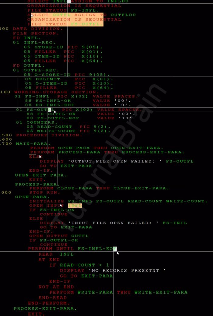 TutorialBrain-Sample Progam to read a sequential file and write to output file